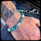 10mm natural turquoise and Kentucky riverstone bead bracelet. 925 silver. BFS donut motif. ARIZONA