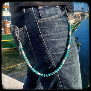 Chaîne de portefeuille perles turquoise Afrique du Sud et riverstone Kentucky, argent 925 et acier. ARIZONA
