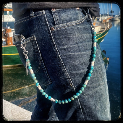 Chaîne de portefeuille perles turquoise Afrique du Sud et riverstone Kentucky, argent 925 et acier. ARIZONA
