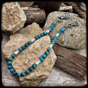 Chaîne de portefeuille perles turquoise Afrique du Sud et riverstone Kentucky, argent 925 et acier. ARIZONA