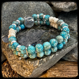 Bracelet en perles 8mm. Turquoise Afrique et Riverstone du Kentucky. Argent 925. ARIZONA