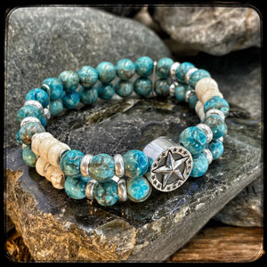 Bracelet en perles 8mm. Turquoise Afrique et Riverstone du Kentucky. Argent 925. ARIZONA