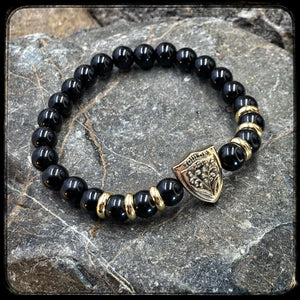 Bracelet Rugby Club Toulonnais RCT Doré et perles onyx