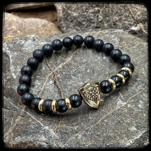 Bracelet Rugby Club Toulonnais RCT Doré et perles onyx