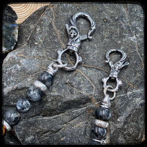 Chaîne de portefeuille en perles 10mm, larvikite et argent 925. MAGMA