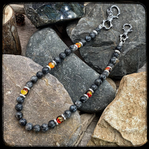 Chaîne de portefeuille en perles 10mm, larvikite et argent 925. MAGMA