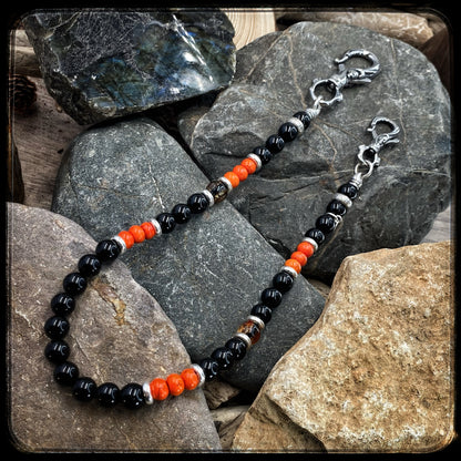 Chaîne de portefeuille en perles 10mm, onyx et magnésite, tout argent 925, MILWAUKEE