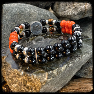 Double bead bracelet 8mm black onyx, magnesite and phosphorescent glass, 925 silver. MILWAUKEE