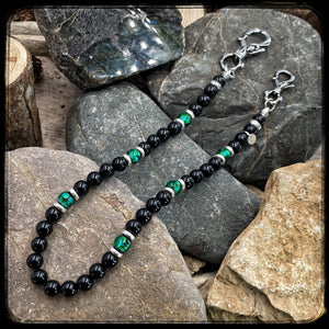Chaîne de portefeuille en perles 10mm, onyx et verre, argent 925. NOVA