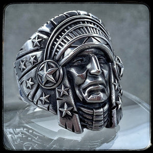Bague indien hommage SITTING BULL argent 925. Collab PITCH & NEO