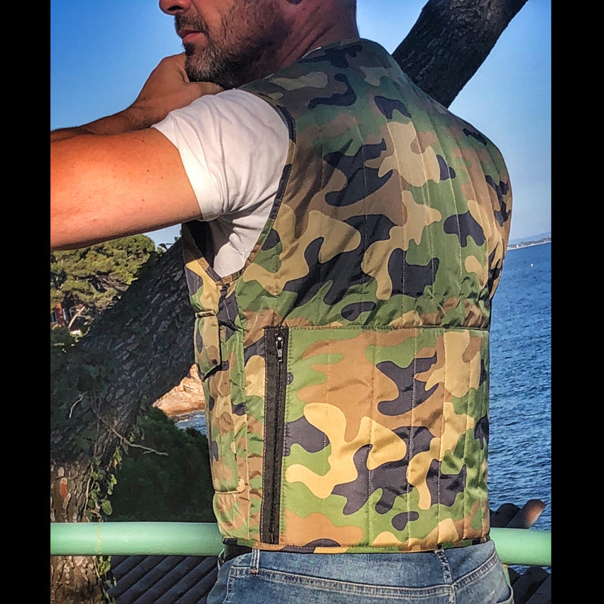 Camouflage low collar biker vest